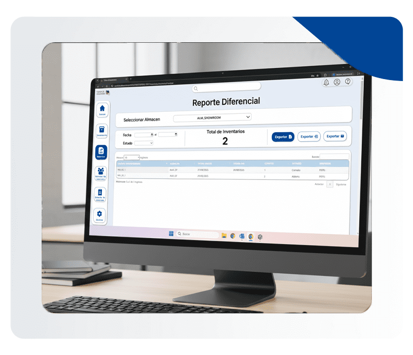 Pantalla del módulo de reportes diferenciales del software de inventario DMS Perú mostrando auditorías de almacén.