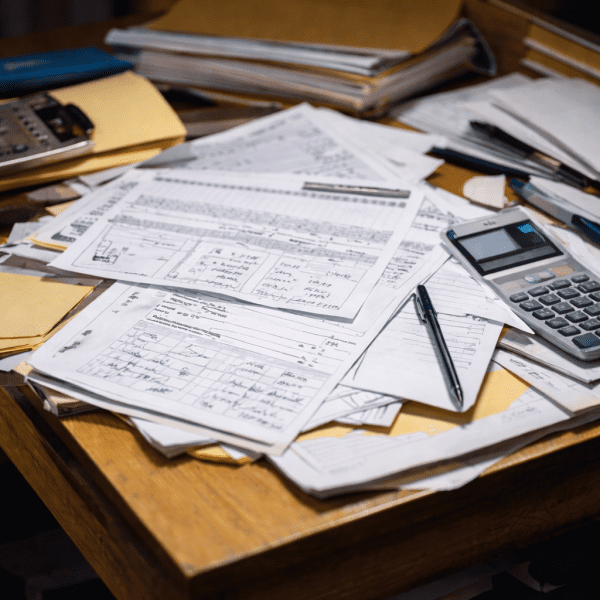 Worker manually counting inventory in warehouse using clipboard and checking boxes on shelves